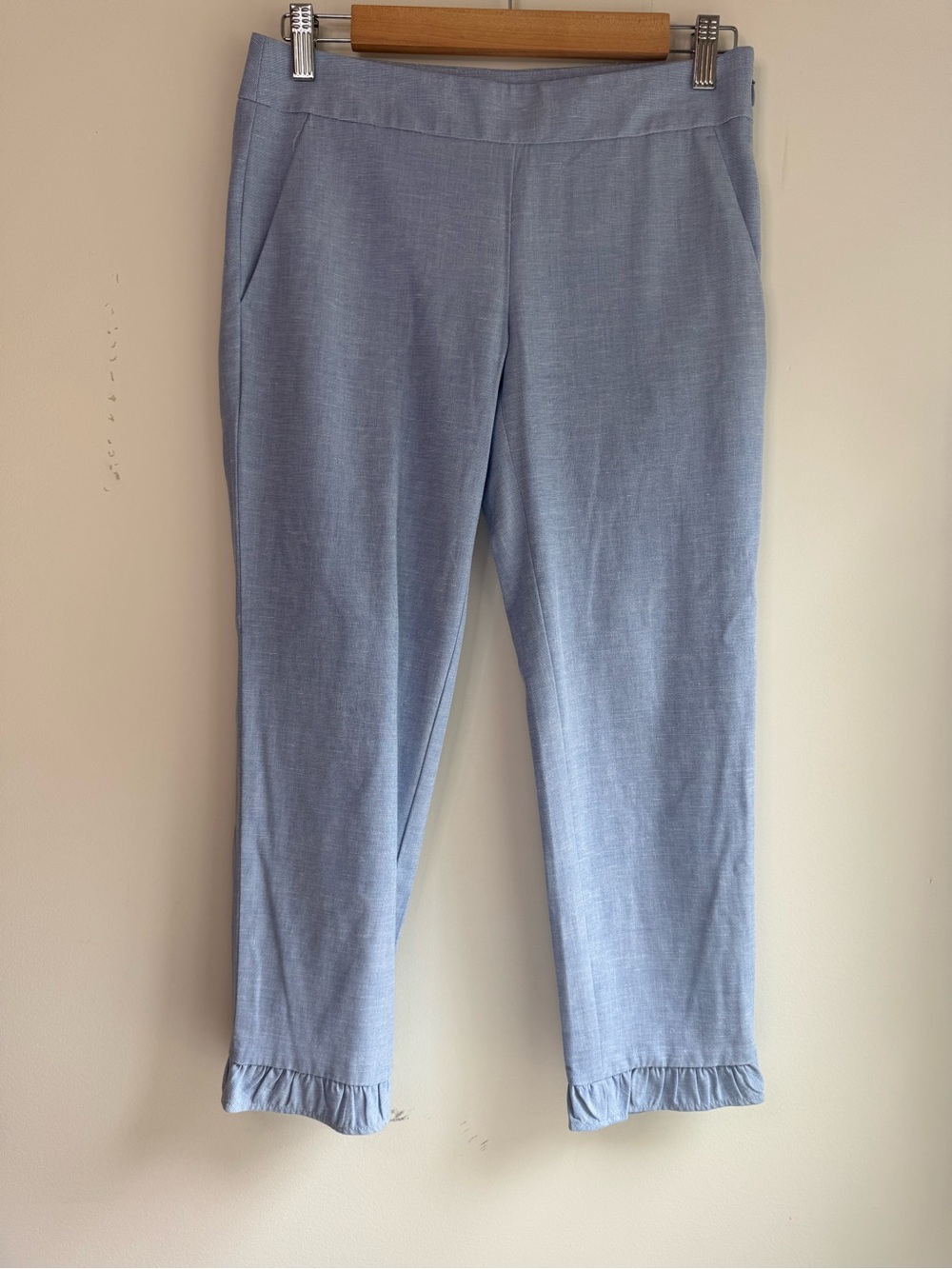 LOFT Light Blue Cropped Ruffle Hem Pants